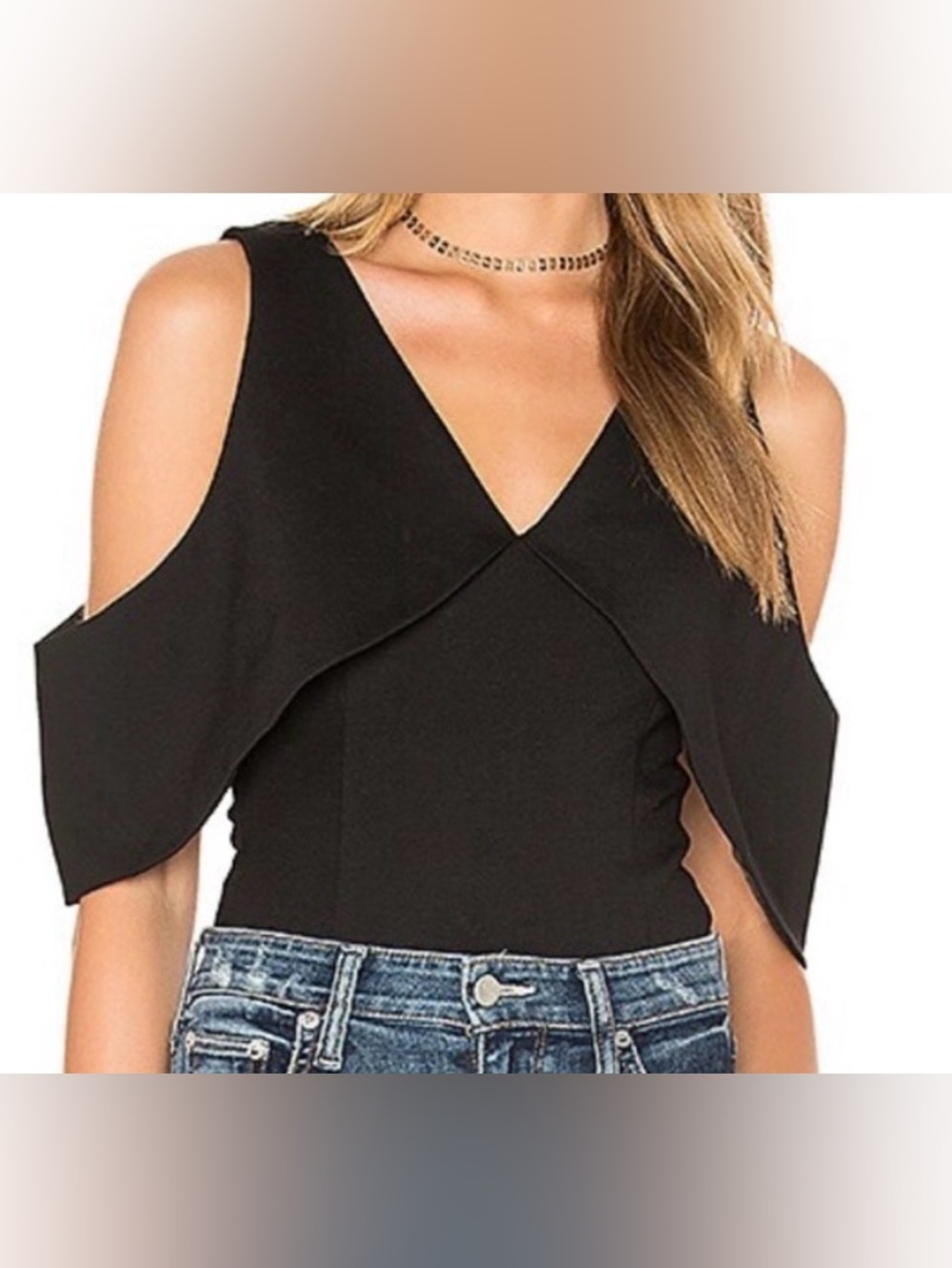 Lavish Alice Plunge Cold Shoulder Bodysuit Black Size 10